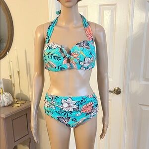 Caribbean Joe Floral Bikini - Blue and Coral